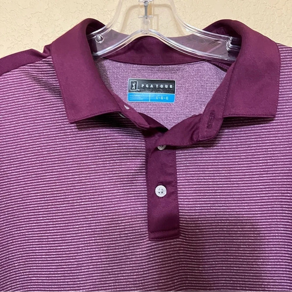 PGA Tour Maroon Stripe Short sleeve size Large Polo - Picture 4 of 10
